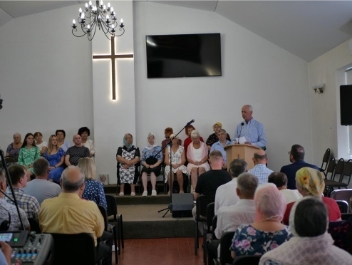 Group of Ukrainian believers meeting in church